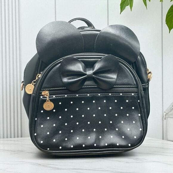 Little Minnie Mouse Bow Black Back Pack - Picture 1 of 8